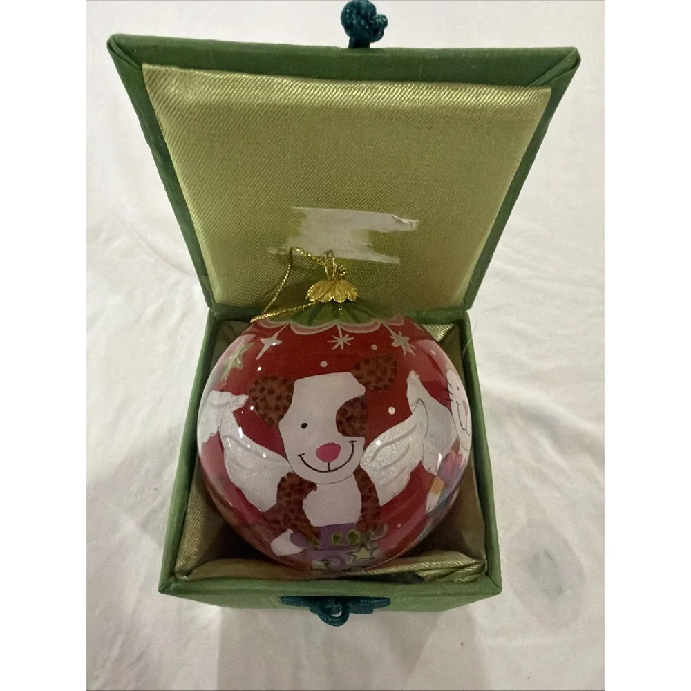 Pier One Li Bien‎ Cat Dog Lamb Angel Wings Hand Painted Glass Christmas Ornament